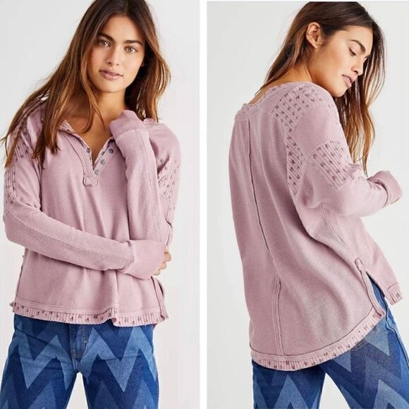 Free People Tops - Free People Heart To Heart Henley Top Daytime Fireworks Pink Boho Women Medium
